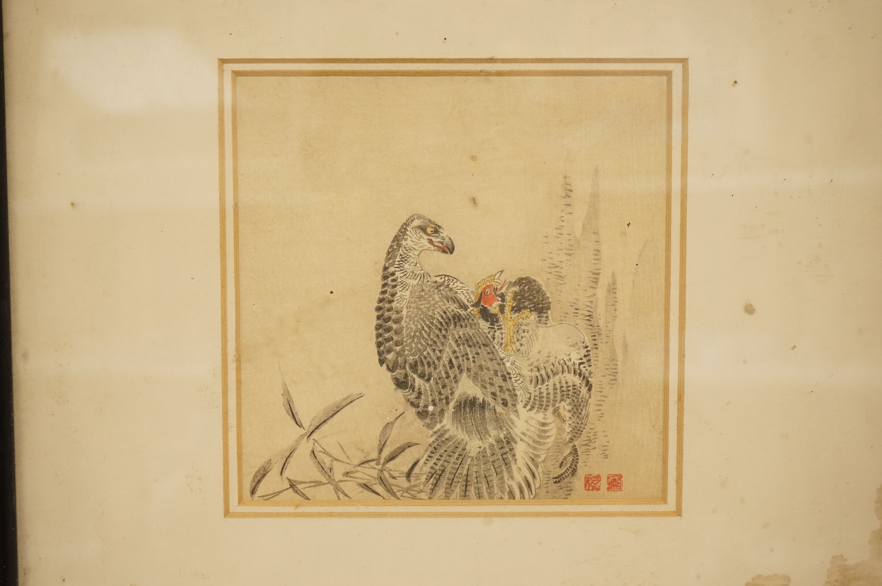 After William Alexander (1767-1816), 'A soldier of Chu-San armed with a matchlock gun', published London January 1st 1804 by W Miller, together with two Chinese School watercolours, Studies of birds, each signed with red
